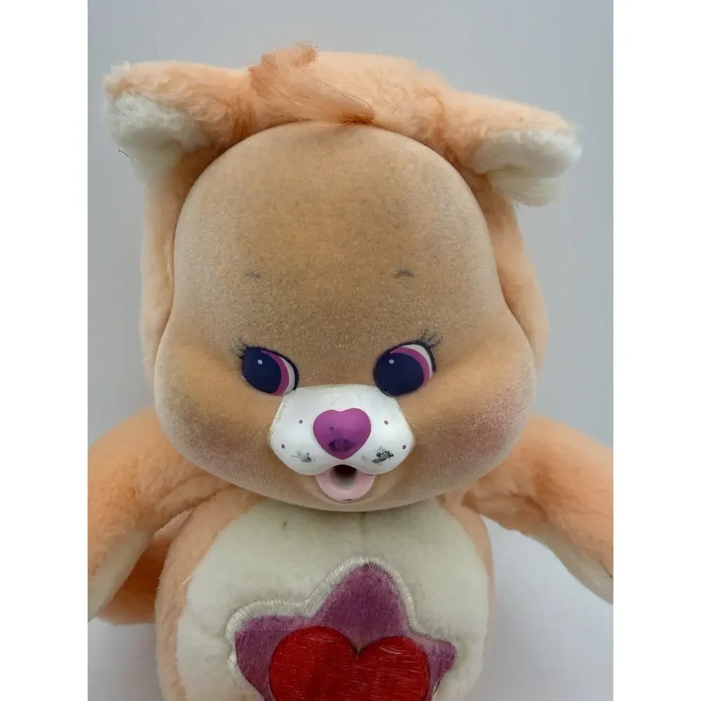 VTG Care Bear Cousin Cub Lil' Proud Heart Cat Plush Flocked Face Kenner 1986